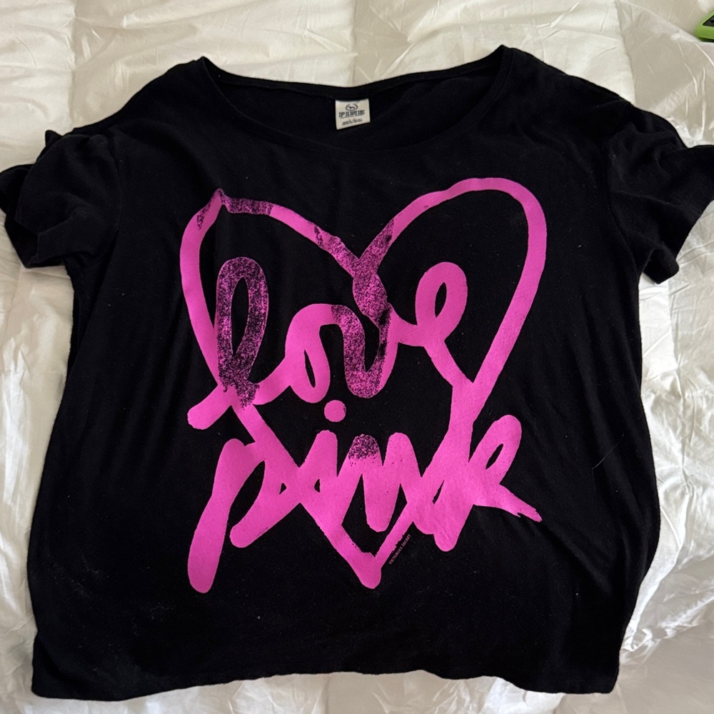 PINK Victoria's Secret Tee - Black with Pink Heart